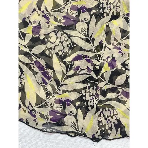 Anna Sui Silk Floral Mini Dress Tie Bow Neck Long Sleeve Sheer Women’s Size 8