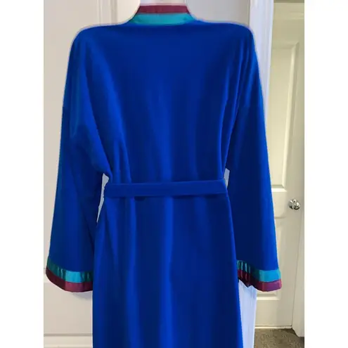 Vanity Fair VTG 80s Burgundy Teal Velvet Housecoat Long Robe Women’s Sz L USA