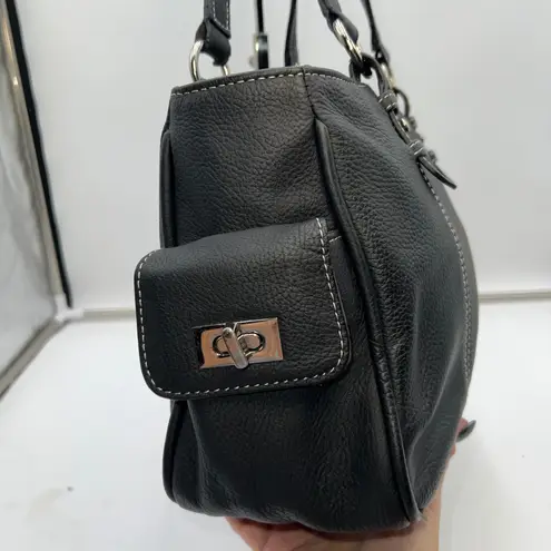 AmeriLeather Black Textured Leather Tote Bag Top Handle Silver Hardware