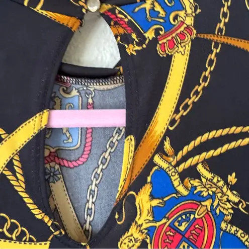 Vintage 90s Black Blue Equestrian Print Mini Dress Womens L Horse Lion Chain Size L