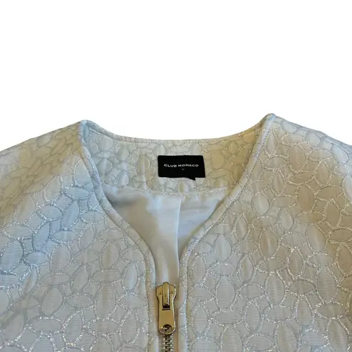 Club Monaco Cream Silver Metallic Blazer Jacket Cropped Oversized Size Large