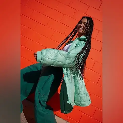 NWT Free People Movement Patricia Packable Puffer In Misty Green Blue