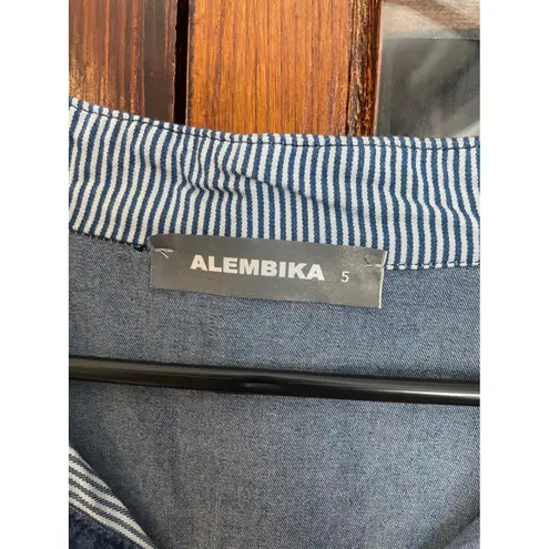 Alembika Womens Size 5 (12/14) Blue Striped Patchwork Button Down Dress