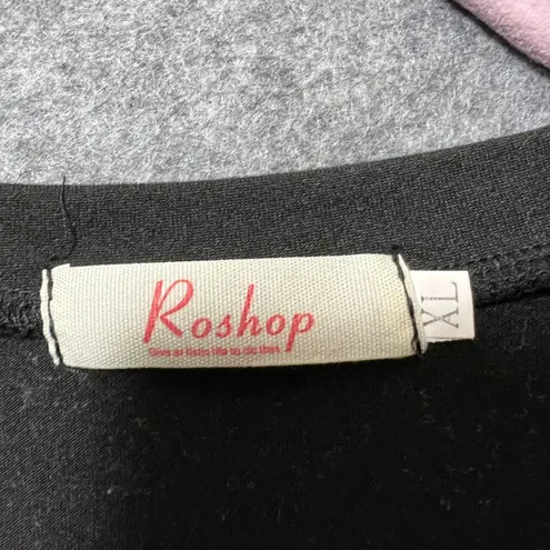 Roshop Patriotic Star Flag Print V Neck T Shirt Women's XL Black Red White Blue