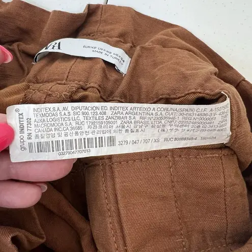 ZARA  Size XS Trouser Pants High Waist Darted Pleated Linen Blend Crop NO BELT