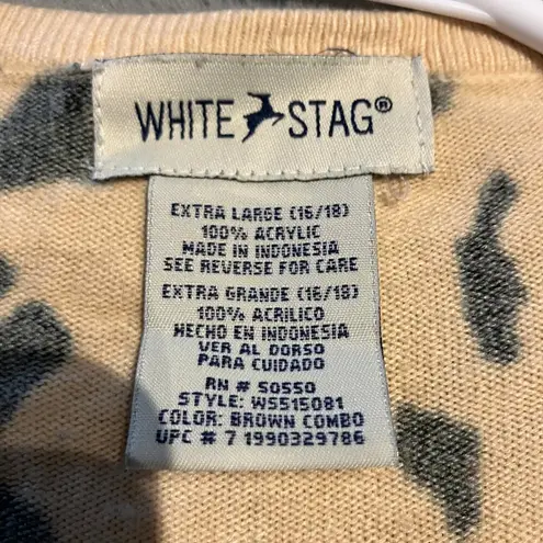 White Stag Vintage Leopard Print Long Sleeve V-Neck Sweater Size XL