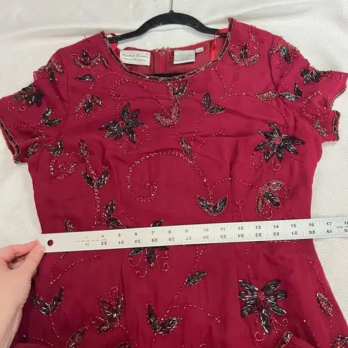 Vintage Dark Red Fully Beaded Short Sleeve Dress Sz M Women’s Gatsby Party Size M