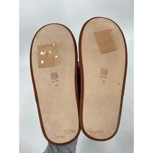 Loewe Logo Embossed Brown Leather Round Toe Slip On Slippers Size 41