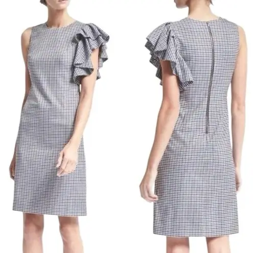 Banana Republic Ruffled Shoulder Sheath Dress Plaid Size 6 Career Academia