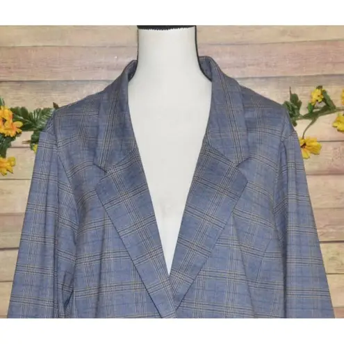 Liverpool NWT Boyfriend Blazer Womens 2X Blue Khaki Plaid Jacket Academia Preppy