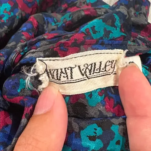 Vintage 1980s Printed Bow Neck Blouse Blue Size L