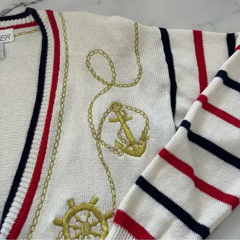 Tanner Vintage Ramie knit cardigan Retro Nautical Striped academia preppy Tennis White Size M