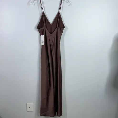 ZARA  satin effects mocha brown midi slip dress size medium