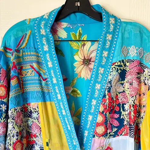 Johnny Was Samba Patchwork Reversible Kimono Floral Embroidered Multi Medium EUC