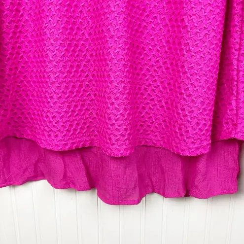 Rebecca Malone Fuchsia Pink Textured Layered Long Sleeve Top Blouse Size Large