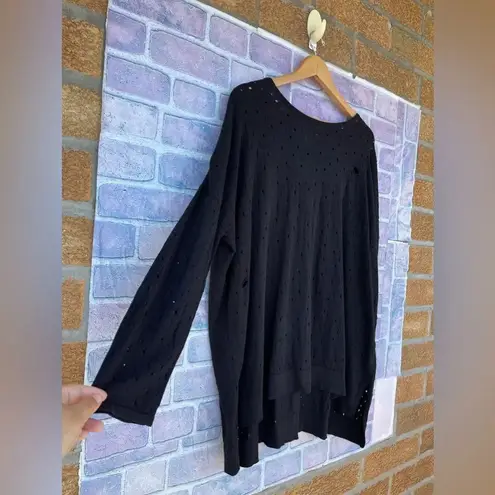 PLANET BY LAUREN One Size Sweater Holey Distressed Lightweight Pullover XL Black