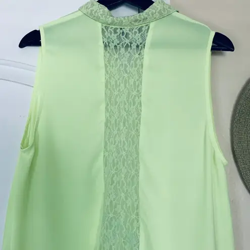 Forever 21  Y2K Neon Highlighter Yellow Sheer Sleeveless Button-Up Blouse Size L thumbnail 9