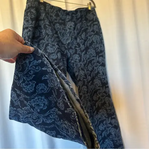 Soft Surroundings Floral Wide Leg Flare Pull on Jeans Size Large Boho Bell