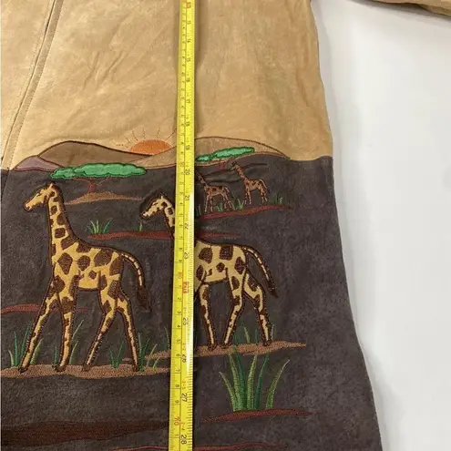 VTG Leather Tan Safari Elephant Animal Boho Jacket Coat Nature quaker factory M Size M