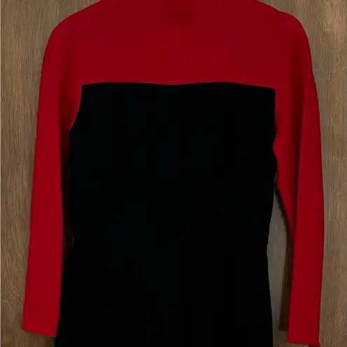 Bloomingdales Bloomingdale’s vintage 100% wool red & black high neck lined midi dress, size 6