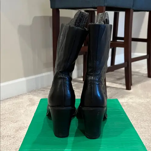 Chic Black Leather Heeled Boots Size 7.5