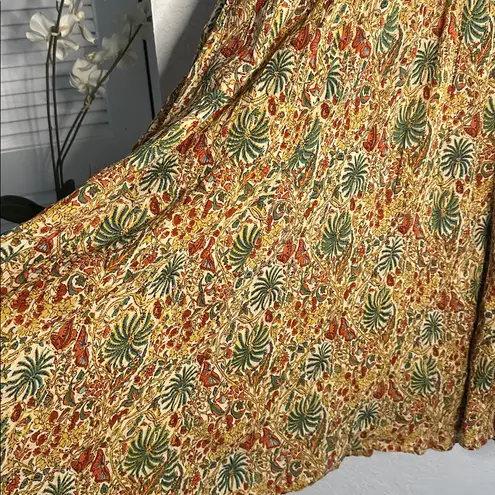 April Cornell Midi Dress Sleeveless Fall Butterfly Cottage Peasant Gauzy Pocket Gold Size L