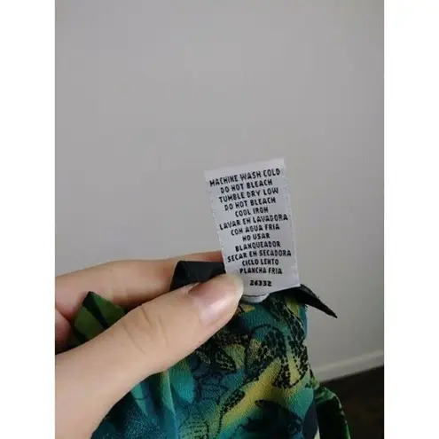 Vintage Sag Harbor Blue & Green Tropical Leaf Print Midi Skirt Size Petite S