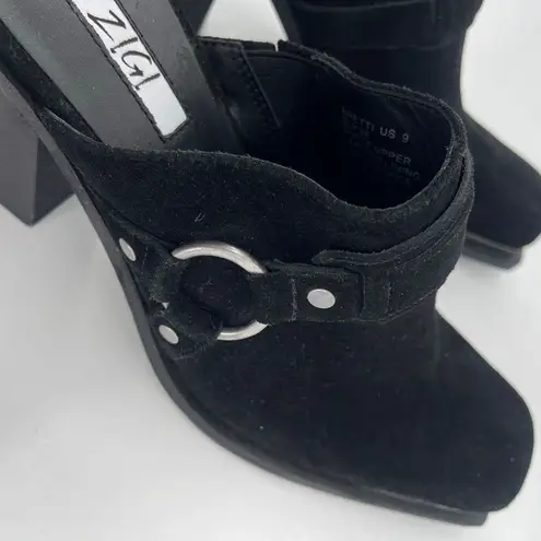 Zigi Bretti Women’s Black Suede Block Heel Mules Size 9 – Western Boho Slip