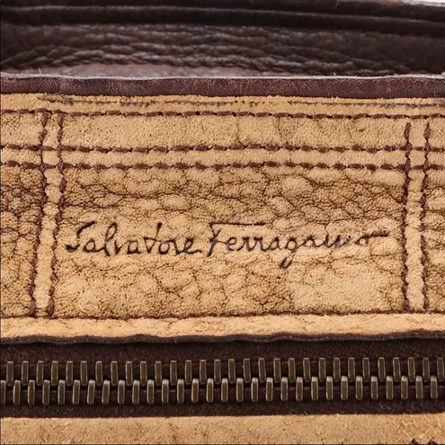 Salvatore Ferragamo TAN & BROWN DISTRESSED EMBOSSED LEATHER W/GANCINI FRINGE