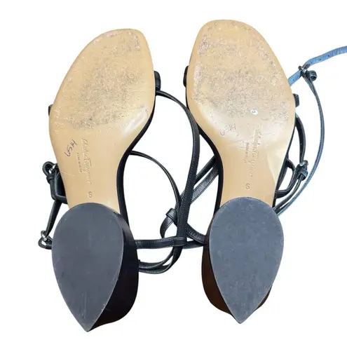 Salvatore Ferragamo Shoes Womens Size 6 Black Leather Wedge Sandals Made Italy