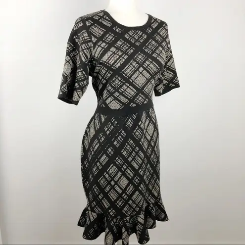 Nina Leonard NWT Plaid Printed Ruffle Hem Knit Dress Large Office Job Career