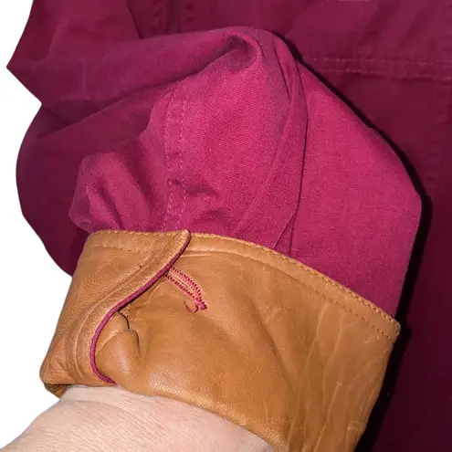 Liz Sport Vintage Burgundy & Faux Leather Trim Shacket Chore Coat