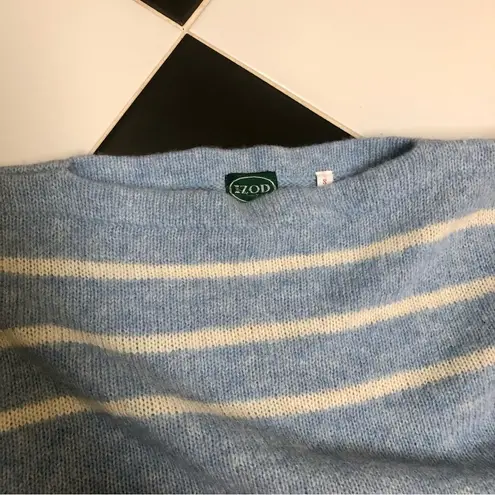 IZOD Vintage 70s 80s Pullover Sweater Boat Neck Baby Blue White Stripes Bateau S