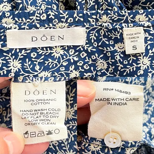 Doen Asheville Maxi Dress Organic Cotton Blue Cottage Daisy Floral Small EUC