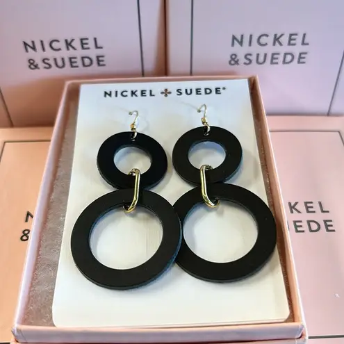 Nickel & Suede Women’s Black Sloane Circle Dangle Leather Earrings New in Box