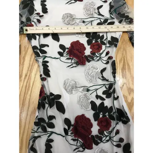 K.Jen Dress Women's Large White Floral Embroidered Backless Long Sleeve Preppy