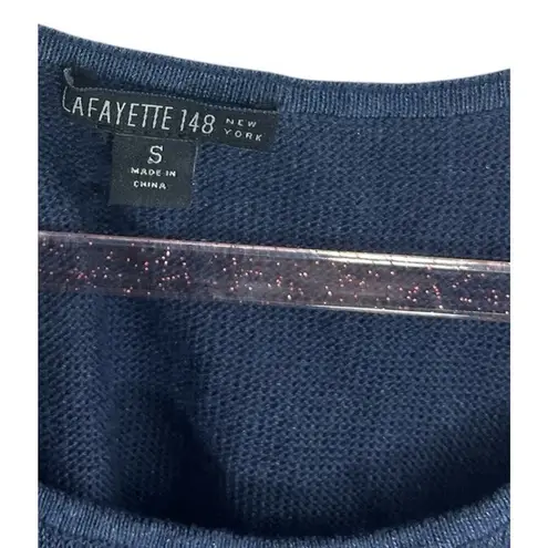 Lafayette 148 Knit Top Women Blue Small Linen Cotton Quiet Luxury Minimalist