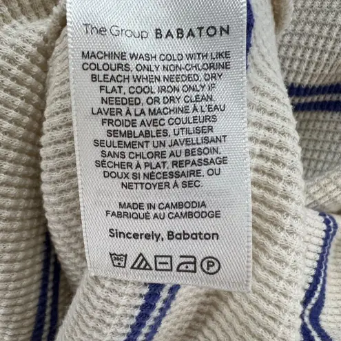 Babaton Aritzia Thermal Sweater Women S Cream Blue Striped Waffle Knit Cowl Neck