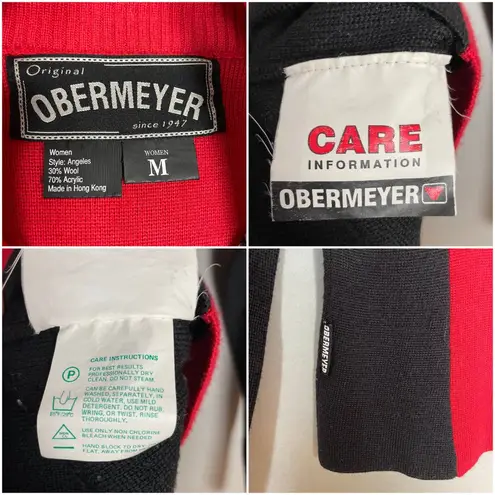 Obermeyer Vintage Obermyer Sweater 90s Red Striped Quarter Zip Women Size Medium Red Black