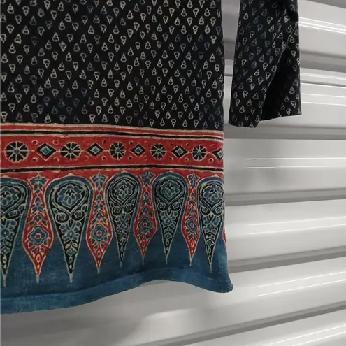 Lauren Ralph Lauren Women's Top Medium Black Print Pullover Stretch Sweater Boho