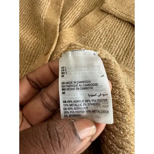 INC International Concepts Women's Sequined Long Button Up Cardigan Size L Tan Size L