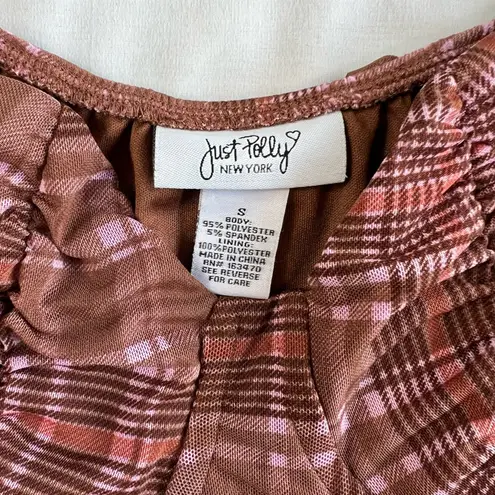 Marvel Just Polly Small Off-Shoulder Brown Plaid Bustier Crop Top Lined