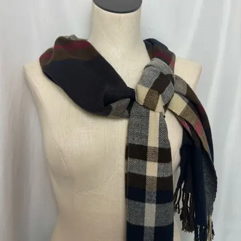 Classic Plaid Scarf with fringe for women Black