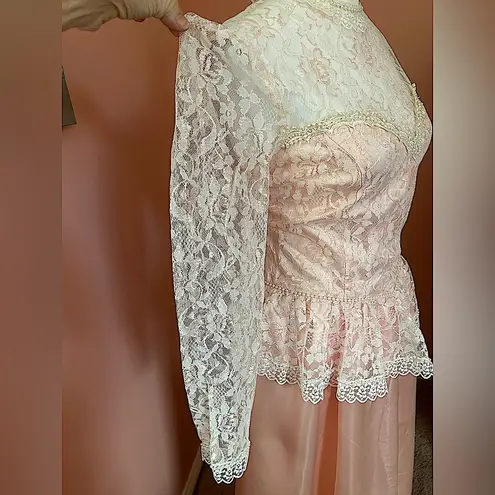 Gunne Sax VTG pink Barbiecore puff lace sleeves ballet Victorian dress SZ 11