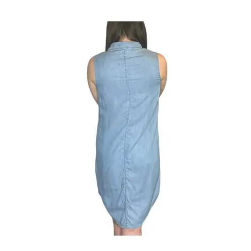 SO  Brand DENIM DRESS Womens XS Sleeveless Criss Cross Tie Front Pockets Collar