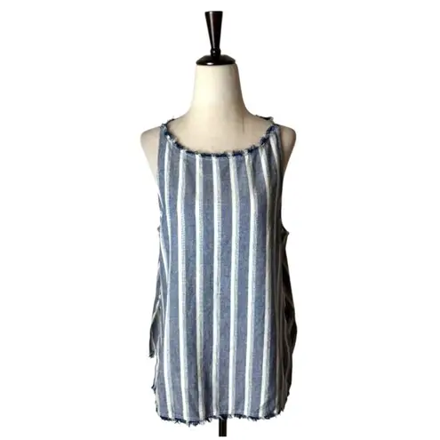 Bella Dahl Shirt Women XS Blue White Striped Linen Blend Side Button Tank Top