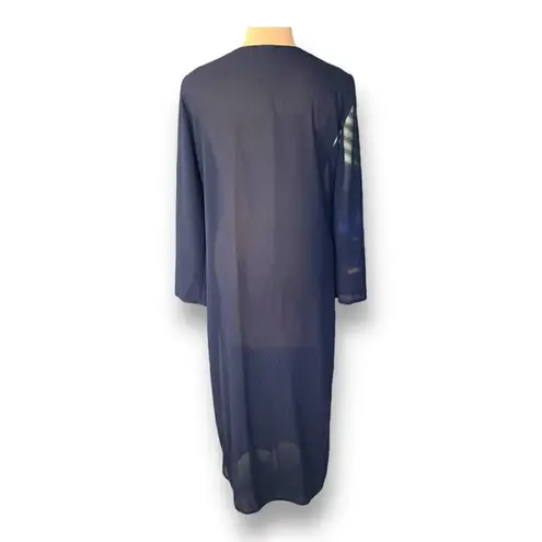 Delaru Boutique Swim Coverup Sheer Navy Longline Duster Cardigan Sequins Detail Blue Size undefined