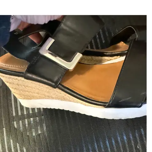 Bandolino Womens Wedge Sandals Black Buckle Elastic Straps Espadrille Size 7M