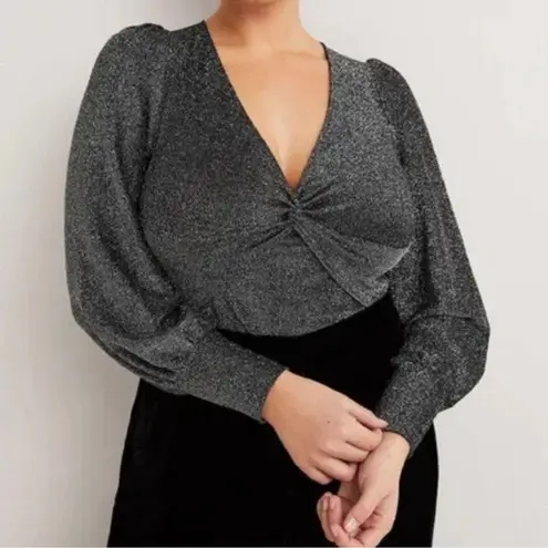Boden Black & Silver Sparkle Twist Front Jersey Dressy Top US Size 16/18
