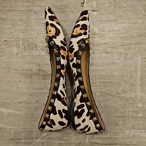 Valentino Garavani 💕💕 Calf Hair Leopard Print Rockstud Ballet Flats 38 EU